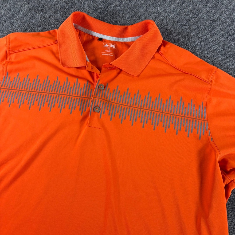 Adidas Golf Polo Shirt Mens 2XL Orange Grey Graphic Performance Short Sleeve